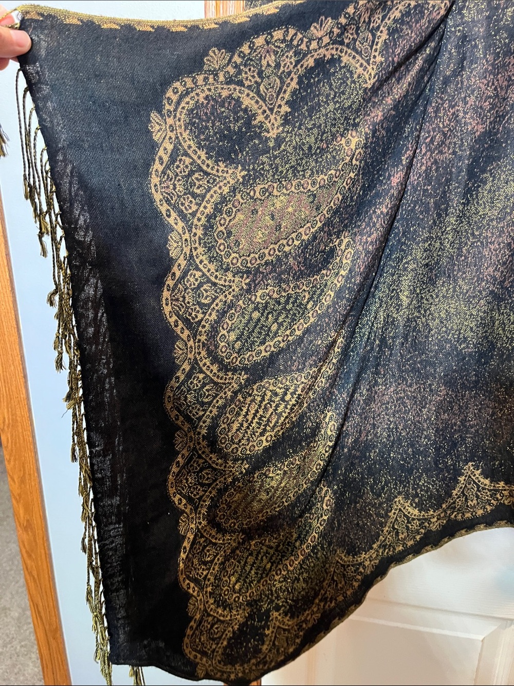 Vintage Alberto Makali Black & Brown Beaded & Fringed Scarf Skirt Women’s 14 - Picture 7 of 12